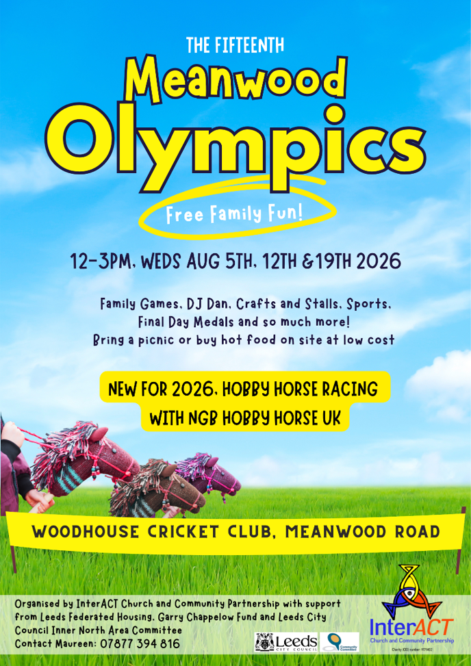 Meanwood Olympics Poster August 2026 at Woodhouse Cricket Club